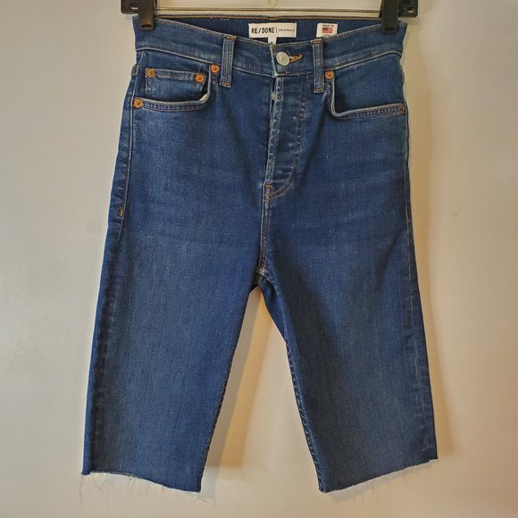 Re/Done Pants - RE/DONE Biker Hi-Waist Button Fly Denim Shorts